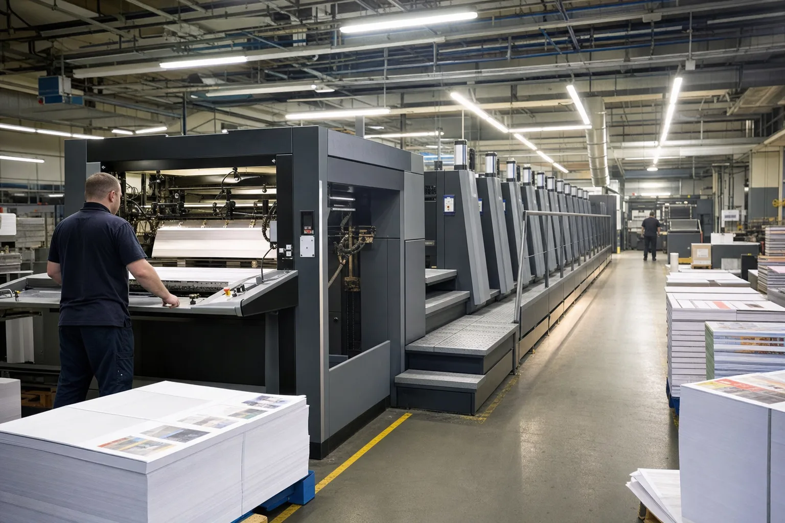 A large printing press running in a British print works